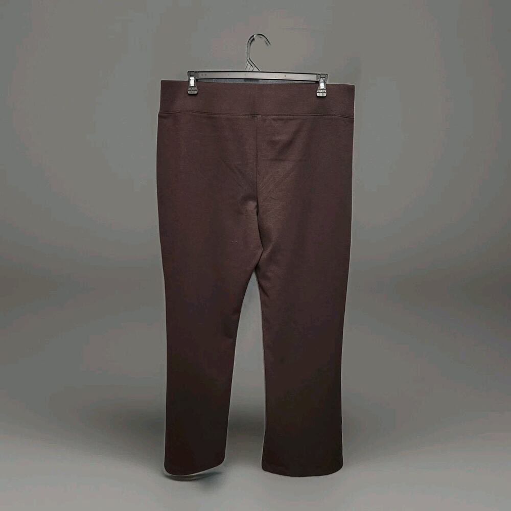 Susan Graver Pull On Pants XL Brown Stretch Wide Leg Wide Band Waist 32 Inseam
